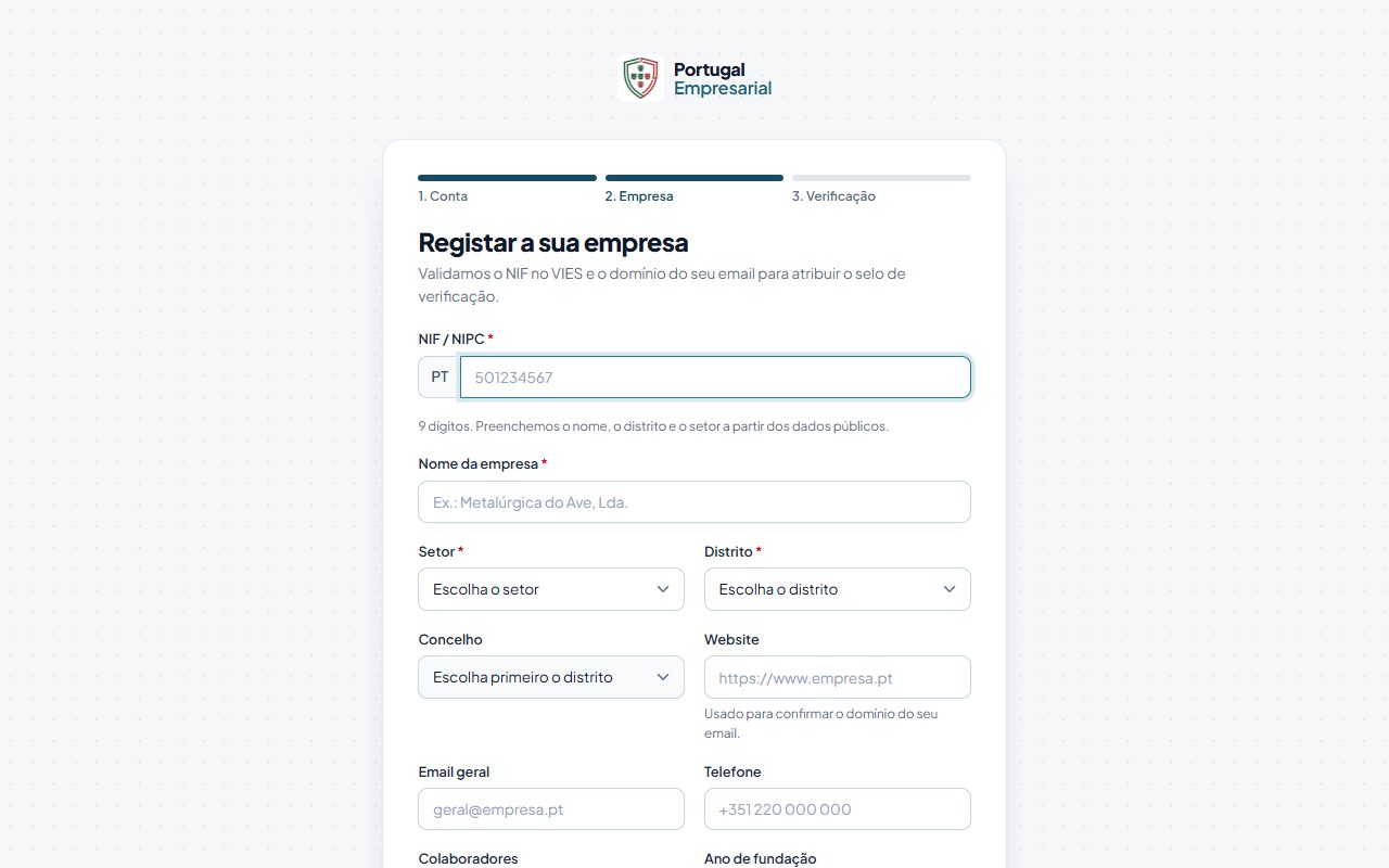 O formulário Registar a sua empresa, que começa pelo NIF.