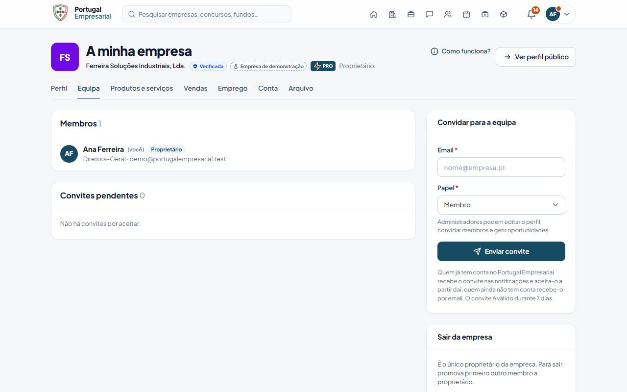 A minha empresa › Equipa.