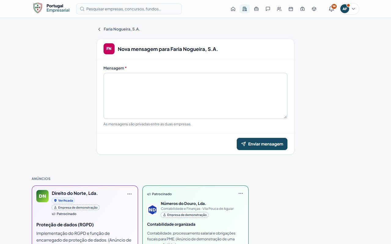Nova mensagem para uma empresa.