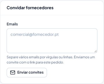 Convidar fornecedores por email.