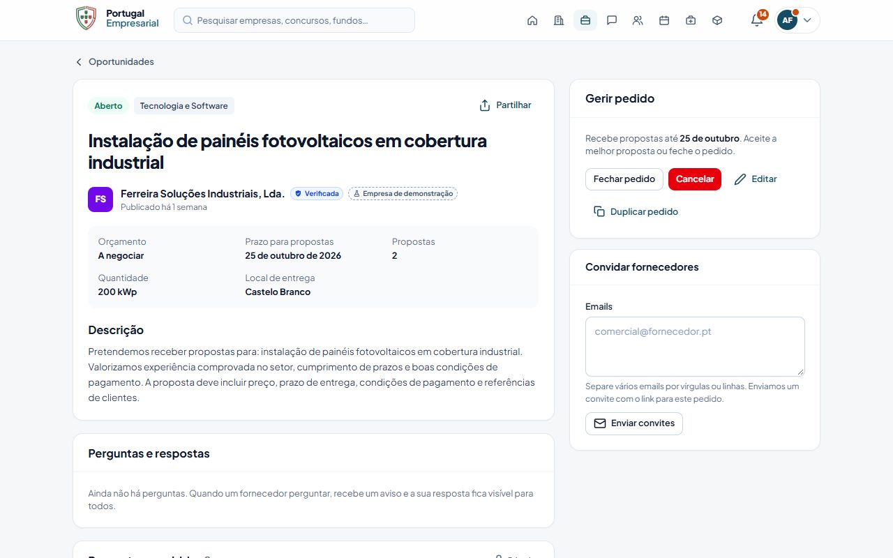 As propostas recebidas e a comparação.