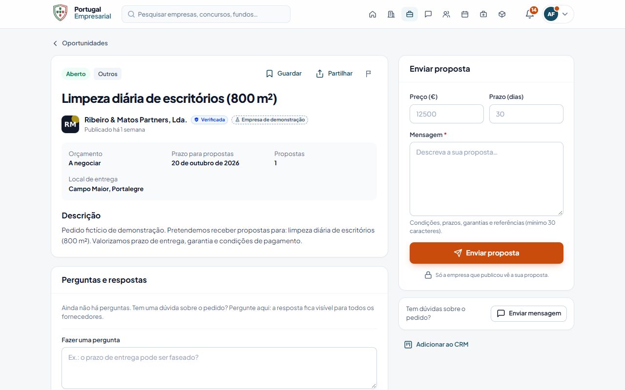 Enviar uma proposta a um pedido de cotação.