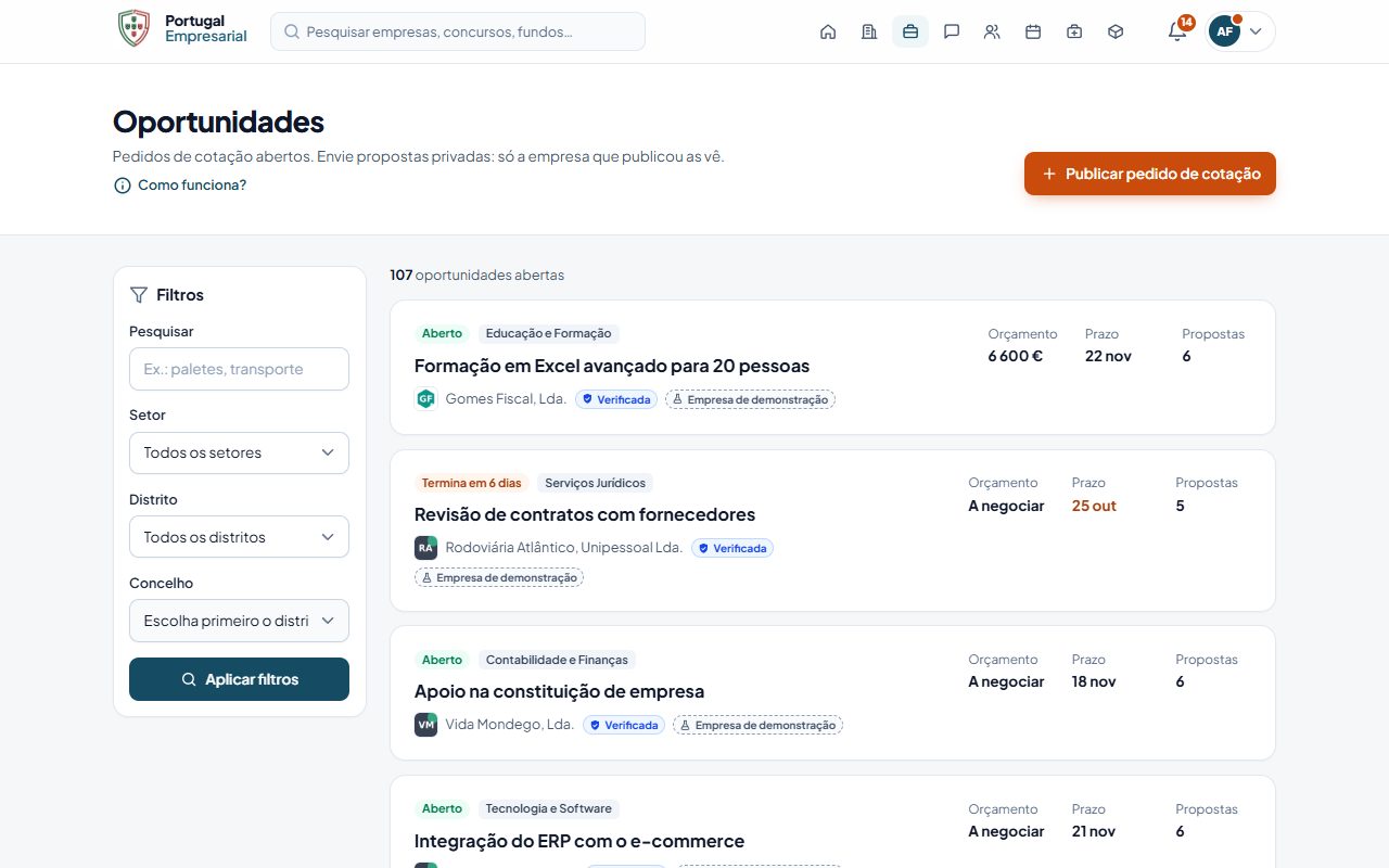 A lista de oportunidades, com os filtros.