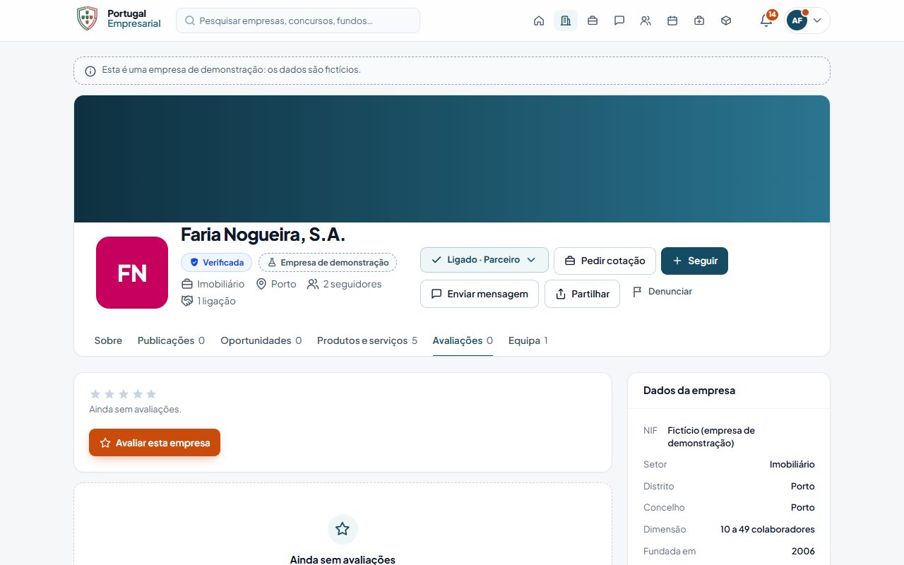 O separador Avaliações de um perfil.