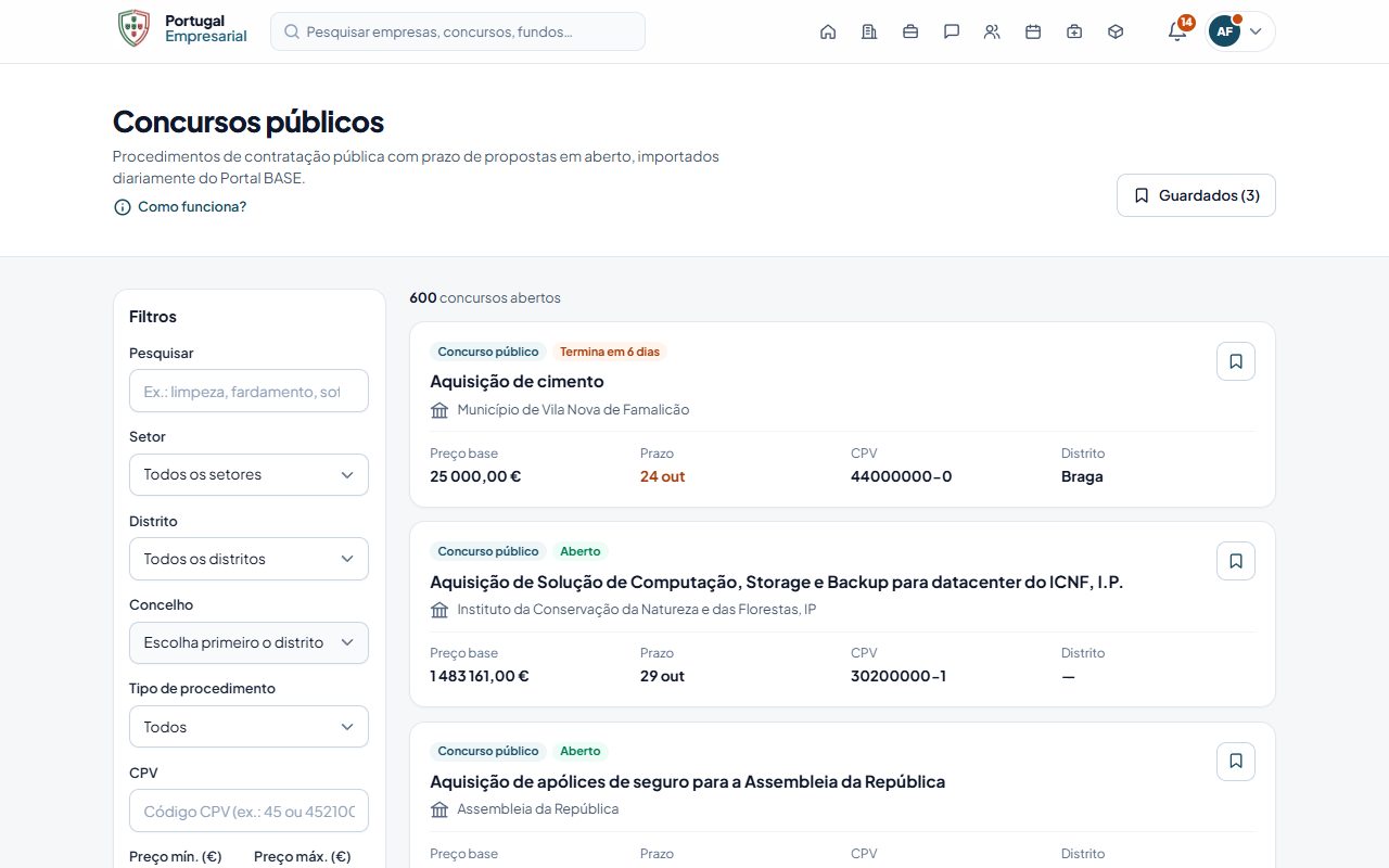 Concursos públicos, com os filtros.