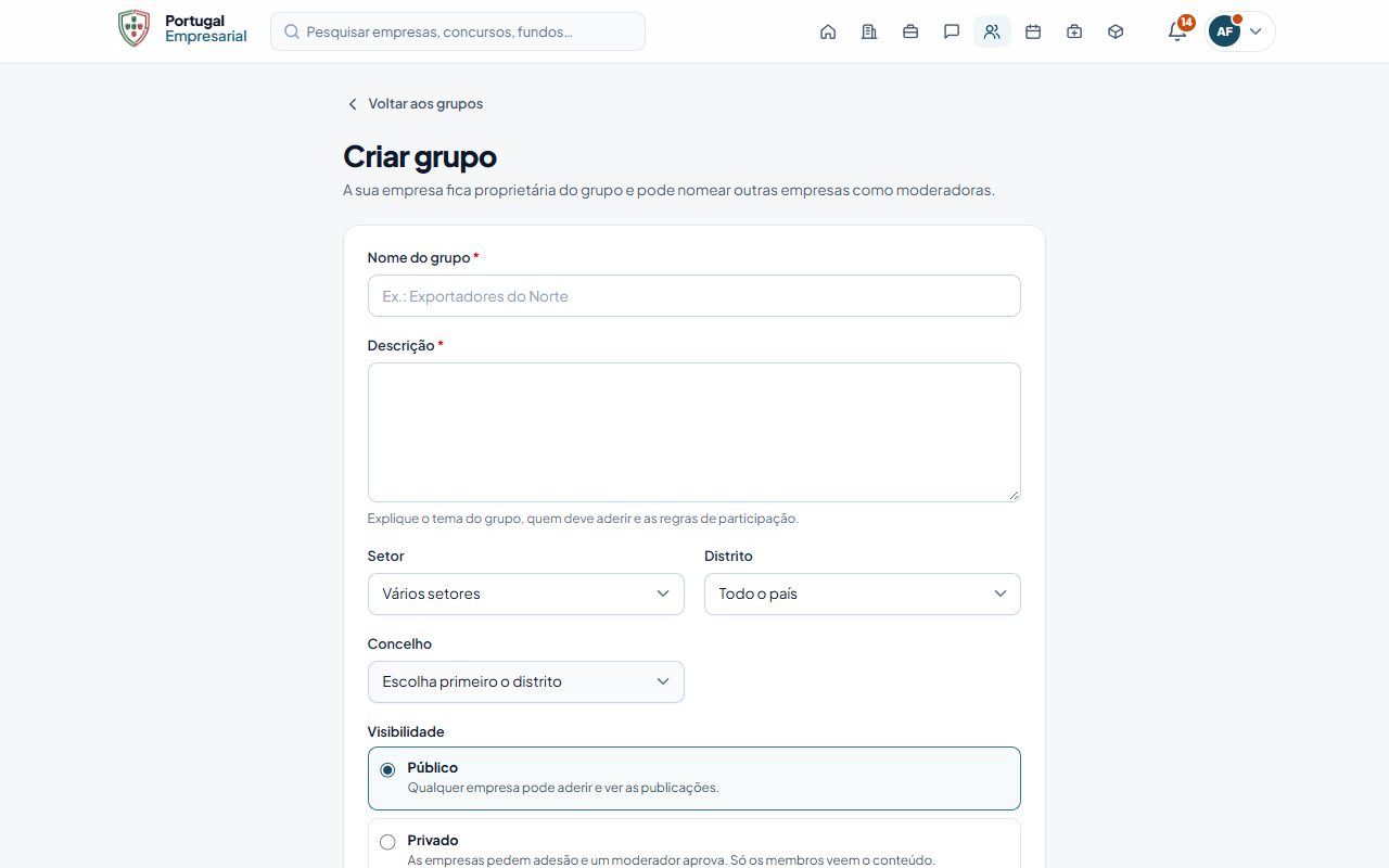 Criar um grupo.