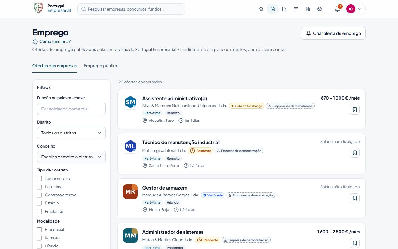 As ofertas de emprego.