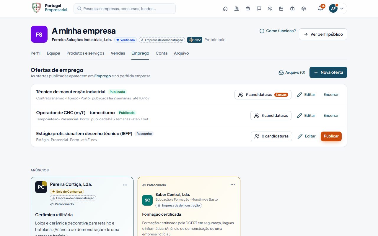 A minha empresa › Emprego.