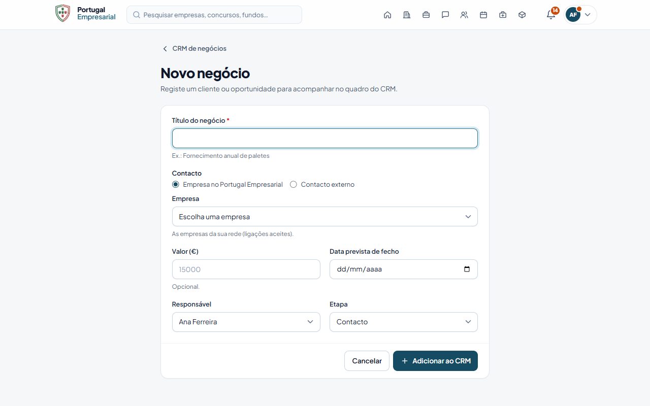 Criar um negócio.
