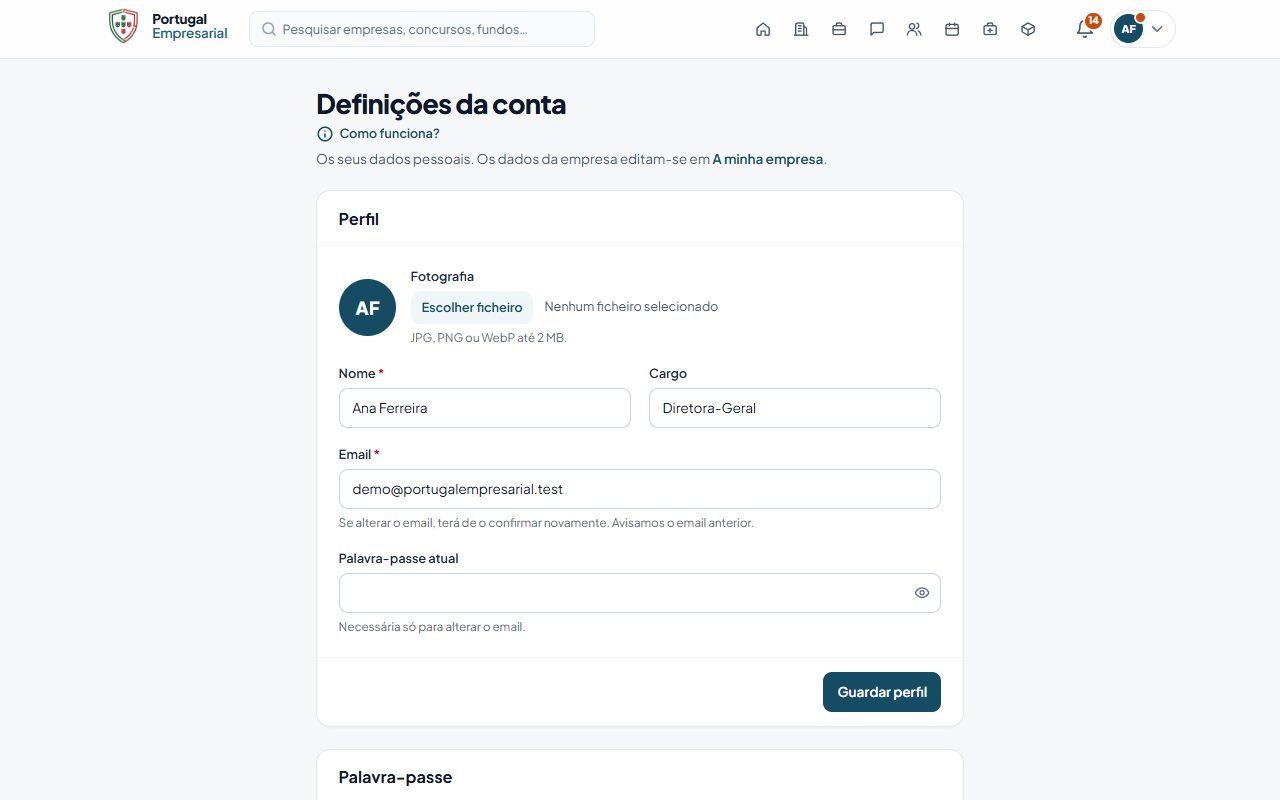 Tokens da API nas Definições.