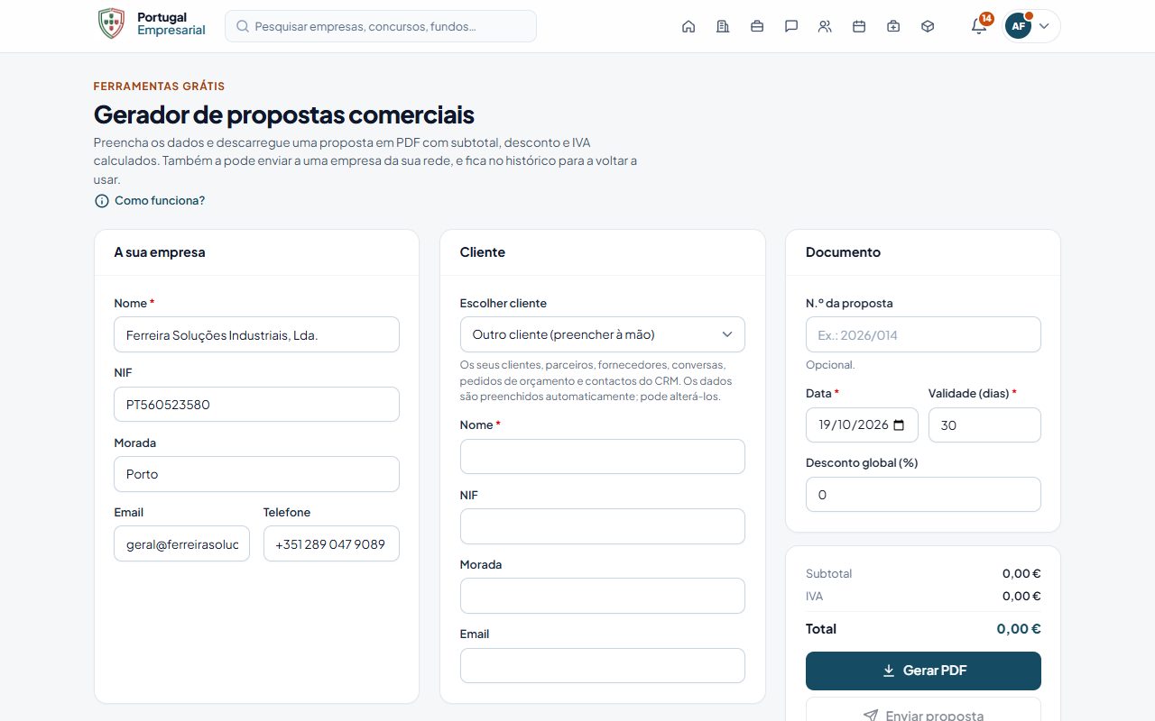 O gerador de propostas comerciais.