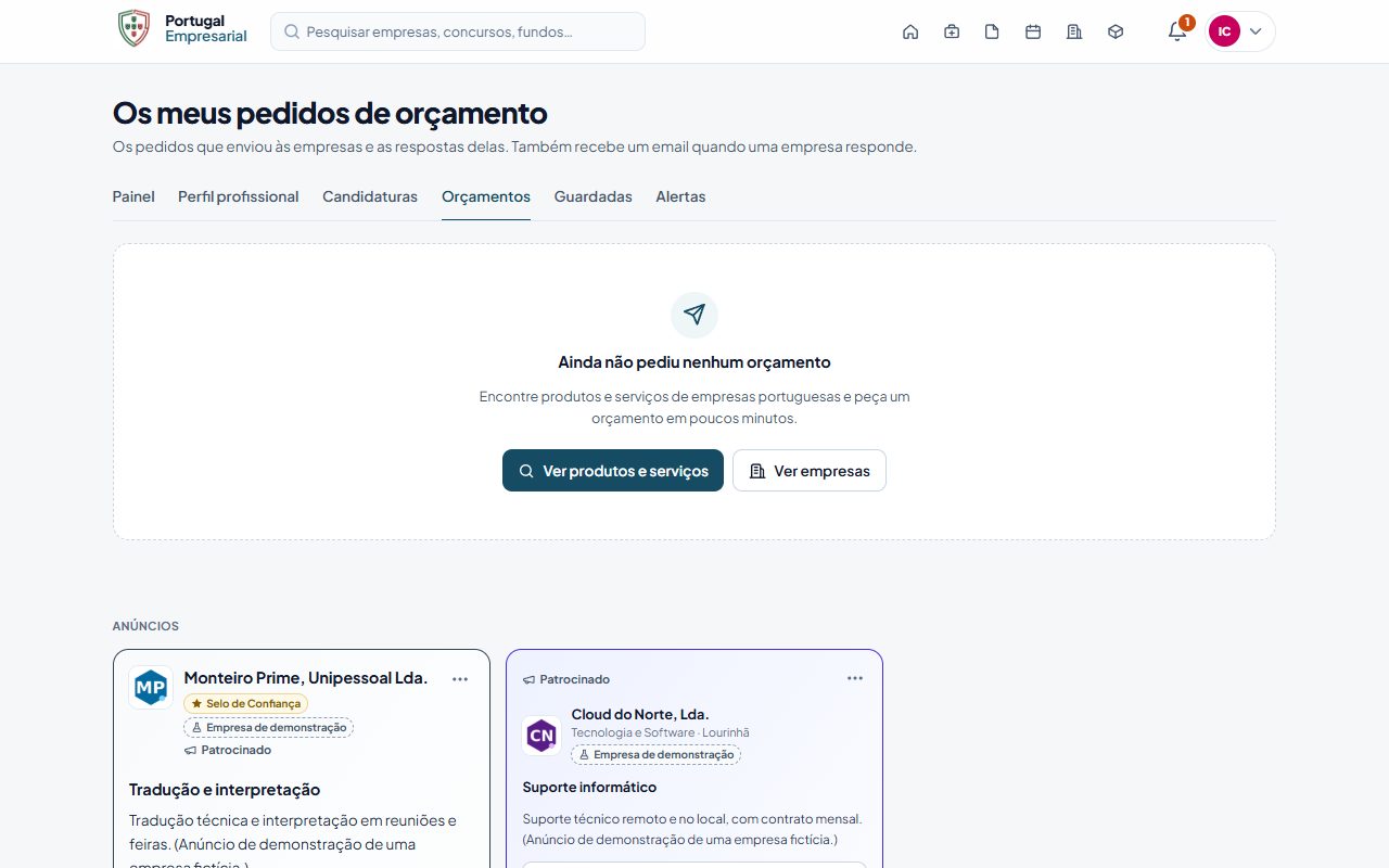 Os meus pedidos de orçamento.